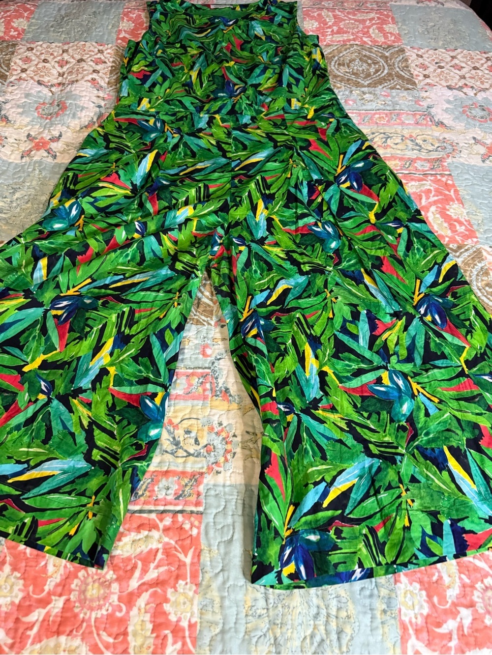 Emily and Fin Tropical Green XXL Sleeveless Maxi Jumpsuit Cocktail Resortwear - Picture 12 of 16
